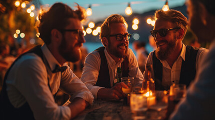 groom and best men having fun while drinking