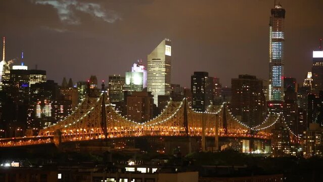 Illuminated Queensboro bridge at beautiful night in New York
