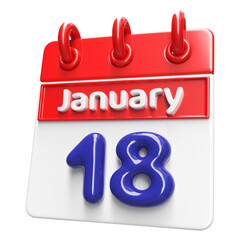 18th January Calendar Icon 3D Render , Calendar Icon 3D Illustration