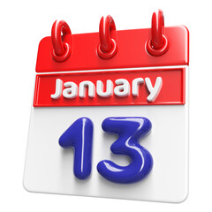 13th January Calendar Icon 3D Render , Calendar Icon 3D Illustration