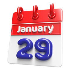 29th January Calendar Icon 3D Render , Calendar Icon 3D Illustration