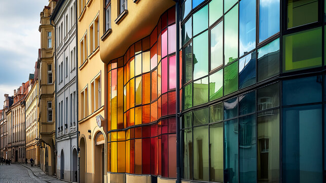 Modern Sustainable Architecture in Contemporary Downtown, Futuristic Design, Innovative Materials, Creative Historical Facade Renovation, Congress Hall, Office Building, Old Town Residential District