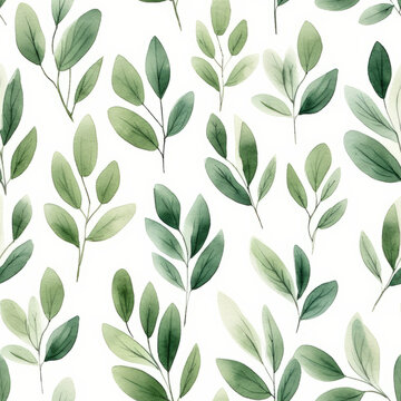 Seamless pattern green plant stems and leaves charming hand drawn simple clean minimalist design style for backgrounds wallpaper repeating pattern