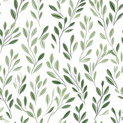 Fototapeta premium Seamless pattern green plant stems and leaves charming hand drawn simple clean minimalist design style for backgrounds wallpaper repeating pattern