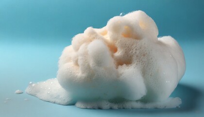 fluffy bath foam on light blue background