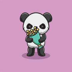 Cute panda with flower cartoon illustration