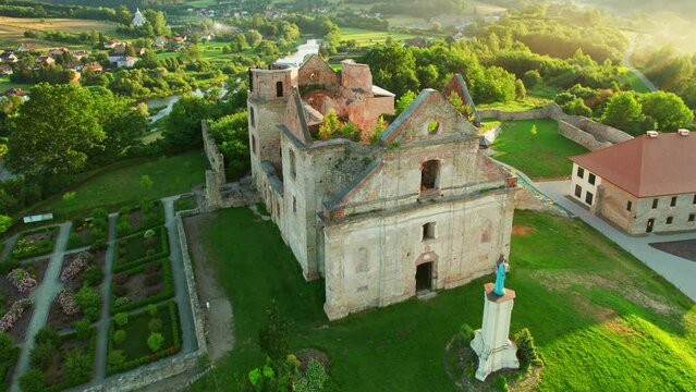 Aerial view of the ruins of the Discalced Carmelite Monastery in Zagorz, Poland