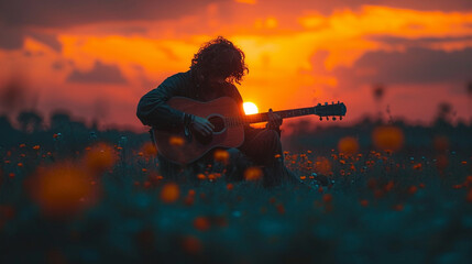 guitar in the sunset