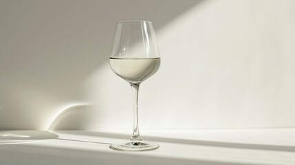  a glass of wine sitting on top of a table next to a shadow of a person's shadow on the wall and a shadow of a wall behind it.