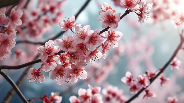 Spring background showing the beauty of nature, cherry blossom branch, Created with Generative Ai technology.
