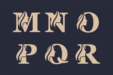 Set of alphabet luxury beauty woman logo design for makeup, salon and spa, beauty care