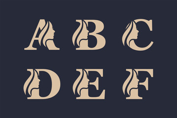 Set of alphabet luxury beauty woman logo design for makeup, salon and spa, beauty care