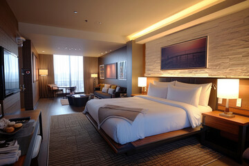 Fototapeta premium hotel room interior, Luxury modern Hotel room, hotel room with bed