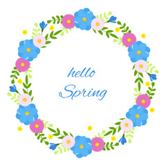 Vector spring flowers wreaths. Round frames with tulips and summer flowers isolated on white background