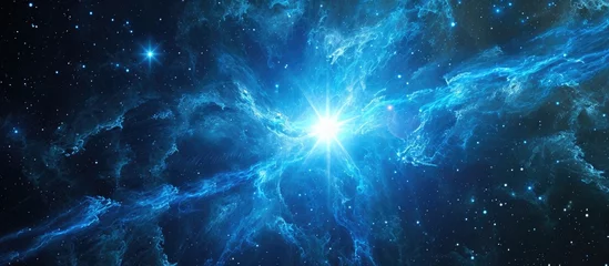 Foto op Aluminium Generated abstract space background featuring a blue glowing quasar gamma ray burst. © 2rogan