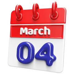 4th March Calendar Icon 3D Render , Calendar Icon 3D Illustration