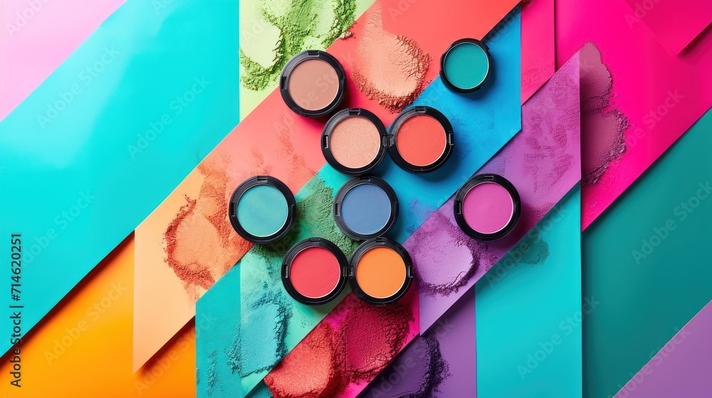 Aufkleber a group of different colored eyeshades sitting on top of a multicolored paper background with differ