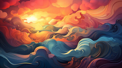 Obraz premium Dynamic Abstract Background: Vibrant, Geometric, Artistic Design with Colorful, Textured, and Surreal Elements