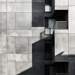 Urban Realism: Modern Urban Architecture, Evoking Emotions Through Authentic Structural Colors, Lifelike Details, and Realistic Play of Light and Shadow? black and white