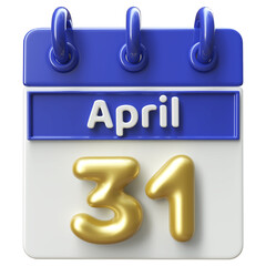 31st April Calendar Icon 3D Render , Calendar Icon 3D Illustration