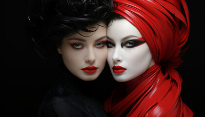 Fototapeta premium Portrait of a couple of beautiful fashionable women with sensual emotions.