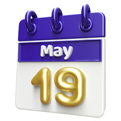 19th May Calendar Icon 3D Render , Calendar Icon 3D Illustration