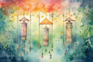 Melodic wind chimes, serenading the breeze with enchanting melodies - Generative AI