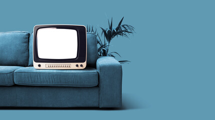 Old retro television on the couch