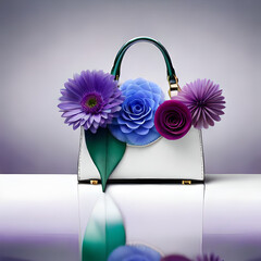fashionable Blue-Violet, Green and Purple flower handbag super fashionable