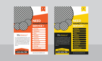 Home repair A4 flyer template with Handyman leaflet design Professional plumbing service brochure and advertising banner
