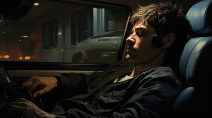 Driver fatigue detection technology captured in a serene interior scene, emphasizing alertness and safety