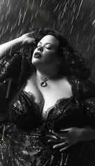 Schöne sexy curvy Frau im Regen - Fotografie