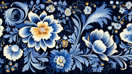 Traditional Russian floral pattern. Vibrant Spirit of Russia with Authentic flowers pattern - obrazy, fototapety, plakaty