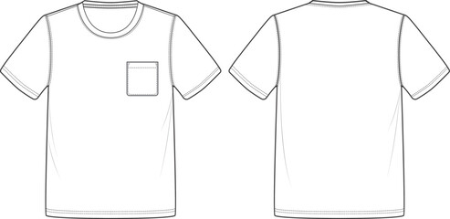 Classic t-shirt with pocket template for fashion and apparel front and back view. - obrazy, fototapety, plakaty