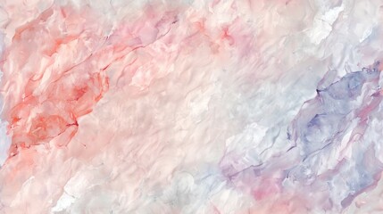  an abstract painting of pink, blue, and white colors on a pink and white background with a red spot in the middle of the left corner of the painting.