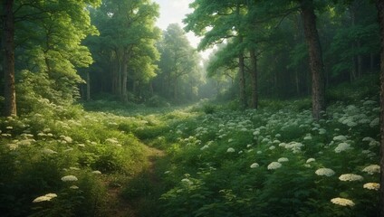 Fototapeta premium photo of bushes in the middle of a green forest made by AI generative