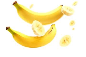 bananas flying isolated on transparent background