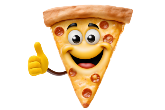 smiling pizza slice thumbs up isolated on transparent background
