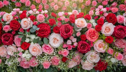 backdrop of red and pink roses flowers wall background wedding decoration