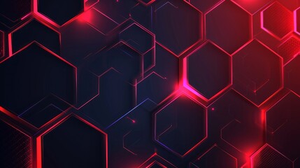 Abstract dark hexagon pattern on red neon background technology style. Modern futuristic geometric shape web banner design. You can use for cover template, poster, flyer, print ad. Vector illustration - obrazy, fototapety, plakaty