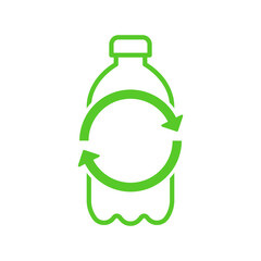 Recycle plastic logo icon, Pet bottle with arrows recycling sign, Reusable ecological preservation concept, Isolated on white background, Vector illustration