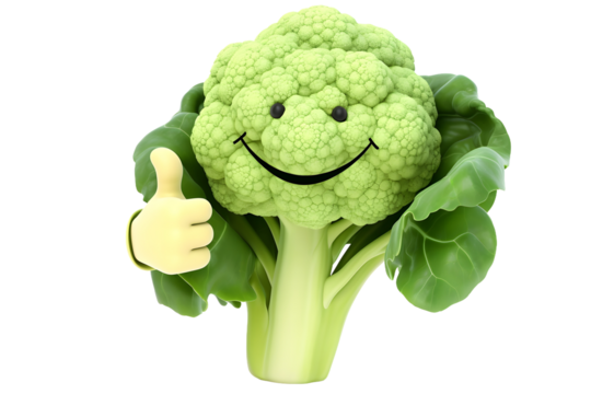 smiling cauliflower thumbs up isolated on transparent background - Powered by Adobe