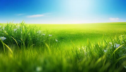 sunny spring meadow blur background blue sky to green grass gradient