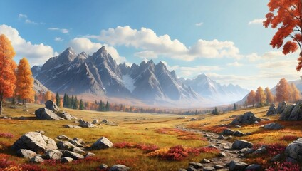 beautiful views of national parks and mountains in autumn made by AI generative