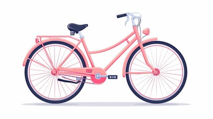 Classic City Bicycle, Ecological Sport Transport, Pink Women Bike Side View Flat Vector Illustration