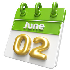 2nd June Calendar Icon 3D Render , Calendar Icon 3D Illustration