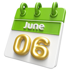 6th June Calendar Icon 3D Render , Calendar Icon 3D Illustration