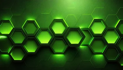 Fotobehang abstract green hexagonal background futuristic technology concept green hexagons with a green background abstract black hexagon pattern on green neon background technology style honeycomb © Heaven