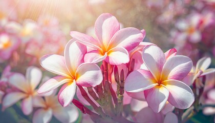 soft sweet pink flower background from plumeria frangipani flowers