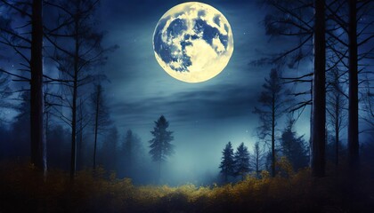 Fototapeta na wymiar full moon over dark spooky forest at night